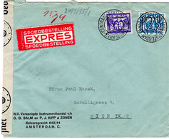 64103 - Niederlande - 1941 - 12,5c Aufdruck MiF A EilBf M Dt Zensur AMSTERDAM -> WIEN - Lettres & Documents