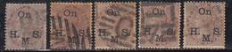 1a X 5 Diff., Shades Varities, British East India Used On H.M.S. Service, 1874, One Anna, Official. - 1854 Britische Indien-Kompanie