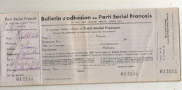 Bulletin D'adhésion Au PARTI SOCIAL FRANCAIS, Reste 6 Vierges, 1937, 3 Scans ,frais Fr 3.35e - Membership Cards