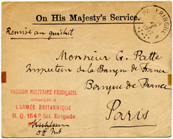 POPERINGHE + MISSION MILITAIRE FRANCAISE ATTACHEE A L'ARMEE BRITANNIQUE H.Q. 164 TH INF. BRIGADE SUR LETTRE EN FRANCHISE - Not Occupied Zone