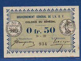 SENEGAL - P.1b – 0,50 Franc 1917 XF/aUNC,  Serie D-39 934 - Sénégal