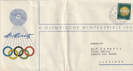 Vè Jeux Olympiques  Hiver Cachet Illustré ST MORITZ 28/4/1948 Pour Messerli  Lausanne Suisse Pli Hors Timbre - Inverno1948: St-Moritz