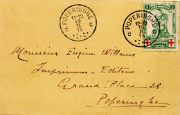 BELGIQUE - COB126 SIMPLE CERCLE POPERINGHE SUR CARTE POSTALE, 1915 - Zona No Ocupada