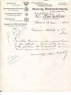 FACTURE.PARIS.SUPOSITOIRES.CIGARETTES.PRODUITS PHARMACEUTIQUES.G.AUDISTERE 20 RUE ROYALE. - Droguerie & Parfumerie