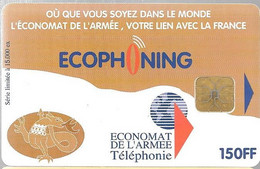 CARTE-PUCE-MILITAIRE- ECOPHONING-SFOR 09-150FF-V°ARMEE De TERRE-15000Ex-MARRON-BE - -  Cartes à Usage Militaire