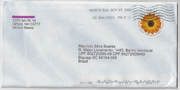 USA United States 2023 Cover White River To Biguaçu Brazil Stamp Global Forever Flower Sunflower Electronic Sorting Mark - Briefe U. Dokumente