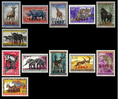 CONGO 1960 BELGIAN CONGO POSTAGE STAMPS OVERPRINTED "CONGO" WILD ANIMALS ISSUE OF 1959 COMPLETE SET MNH - Unused Stamps