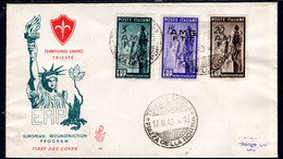 1949 15 GIU FDC VENETIA  DA TRIESTE X ROMA SERIE COMPLETA S.7. " PROGRAMM. RICOSTRUZIONE DELL EUROPA " A 3 VALORI 5L.+ 1 - Poststempel