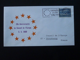 Lettre Cover Europa Flamme Concordante Parlement Européen 20 Ans Conseil De L'Europe Danemark Denmark 1969 - Lettres & Documents