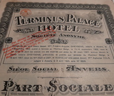 Terminus Palace Hôtel S.A. - Part Sociale Au Porteur - Antwerpen - Anvers Avril 1925. - Tourismus