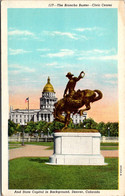 Colorado Denver Civic Center The Bronco Buster And State Capitol In Background - Denver