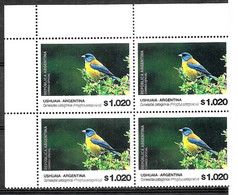 #75228 ARGENTINA 2023 NATIONAL PARC TIERRA FUEGO FIRELAND BIRD BLOC X4 NEW HIGH VALUE 1020 PESOS - Neufs