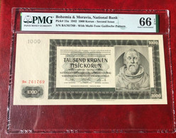 Bohemia & Moravia 1000 Korun 1942 P15a Graded 66 EPQ Gem Uncirculated By PMG - Tsjechoslowakije