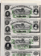 NQC East Haddam, CT - Bank Of New England 18__ $1-$1-$2-$5 Uncut Sheet - VF!! - Divisa Confederada (1861-1864)