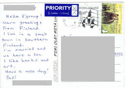 C8  - Finland Black Bear, Flying Ducks On Stamps Used On Postcard - Storia Postale