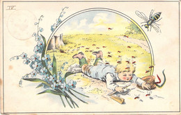 Illustration Non Signée - La Chasse Aux Insectes - Enfant Et Son Chapeau Chute - Carte Postale Ancienne - Ritratti