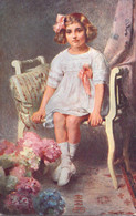Illustration Signée Mlle Marthe JOUANNE - La Petite Fille Aux Hortensias - Portrait De Germaine - Carte Postale Ancienne - Ritratti