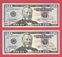 Mega Top-Rarität ! STAR-Note: 2x50 US-Dollar Fortlaufend [2017] > PA00548922* - ...23* < 1 Lauf Mit 640.000 {$005-050} - National Currency