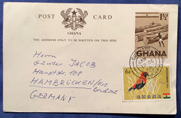 Ghana 1959 Postal Stationery Card 1 1/2d RARE Commercial Usage From SUNYANI 1960 (Gold Coast Timber Wood Arbre Bois Bird - Ghana (1957-...)