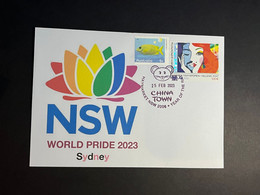 (4 Oø 39) Sydney World Pride 2023 - NSW Waratah Flower World Pride Colors (OZ Stamp + Greece Pride Stamp) 25-2-2023 - Lettres & Documents