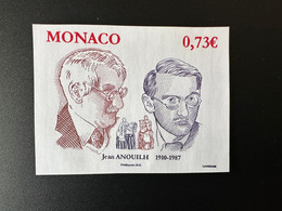 Monaco 2010 YT 2713 Non Dentelé IMPERF Jean Anouilh Théâtre Theater 1910  - 1987 Art Kunst - Variétés