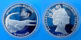 SOLOMON ISLANDS 10 $ 1992 ARGENTO PROOF ENDANGERED WILDLIFE SALTWATER CROCODILE PESO 31,47g TITOLO 0,925 CONSERVAZIONE F - Salomon