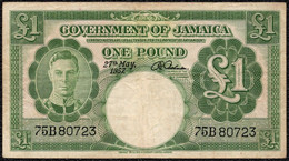 Jamaica 1 Pound 1957 VF KGVI Banknote - Jamaica