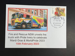 (4 Oø 42) Sydney World Pride 2023 - NSW Fire Truck Pride Colors (OZ Stamp) 15-2-2023 - Lettres & Documents