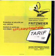 68- MULHOUSE-PROSPECTUS PUBLICITE GEORG FRITZMEIER -TARIF 1964- 26 RUE DE ROUFFACH- CABINE TRACTEUR AGRICULTURE - Agricultura