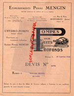 45-MONTARGIS- RARE DEVIS ETS. PIERRE MENGIN- HYDRO POMPES SURFACE -PUITS- AGRICULTURE  1932-M. PERONNE CHATEAU DU CREUX - Agriculture