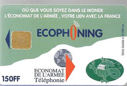 CARTE-PUCE-MILITAIRE- ECOPHONING-SFOR 2-150FF-V° SALAMANDRE-10000Ex-VERTE-TBE - - Military Phonecards