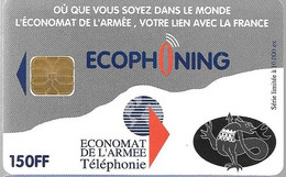 CARTE-PUCE-MILITAIRE- ECOPHONING-SFOR 3-150FF-V° SALAMANDRE-10000Ex-GRISE-TBE - -  Cartes à Usage Militaire