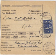 FINLANDE / SUOMI FINLAND 1931 HAAPAMÄKI To SALO - Osoitekortti / Packet Post Address Card - Covers & Documents