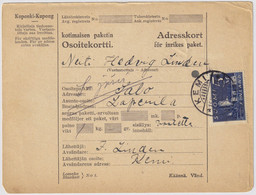 FINLANDE / SUOMI FINLAND 1931 KEMI To SUOMUSJÄRVI - Osoitekortti / Packet Post Address Card - Briefe U. Dokumente