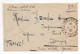 !!! LETTRE EN FRANCHISE DE 1921 POUR JOIGNY, CACHET POSTE AUX ARMEES SECTEUR POSTAL 606 - ADANA - CILICIE - Lettres & Documents