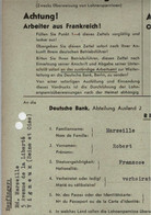 ! 2.Weltkrieg, 1942 Formular Für Fremdarbeiter Aus Frankreich, An Deutsche Bank, Lohnüberweisung N. Vigneux - Ocupación 1938 – 45