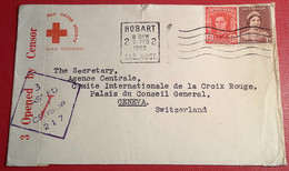 AUSTRALIAN RED CROSS TASMANIAN DIV Hobart 1942 V Censored Cover>Genéve Suisse (Tasmania Australia Lettre Censure WW2 War - Storia Postale