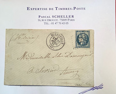 #46Ad TTB NUANCE RARE BLEU-OUTREMER Lettre BONNEVILLE1871(89 Hte Savoie)20c Bordeaux T.III, Rep.1 Cert. Scheller (France - 1870 Emission De Bordeaux
