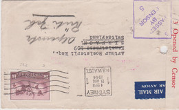 Australia Cachets Sydney 21 AUG 1944 N.S. WAUST + 3 Passed By Censor 5 YT Poste Aérienne N°5 Seul Sur Lettre - Cartas & Documentos