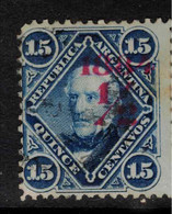 ARGENTINA 1884 1/2c On 15c Deep Blue Opted Carmine SG 92 U #AHR11 - Usati