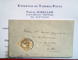 #43Ab NUANCE RARE BISTRE-VERDÂTRE(1000€)TTB Lettre NONTRON 1870 (Dordogne23) 10c Bordeaux Cert. Scheller (France - 1870 Emission De Bordeaux