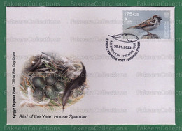 KYRGYZSTAN 2023 KEP - Bird Of The Year (IV) 2022 - HOUSE SPARROW 1v Official FDC - Unused - Birds, Sparrows, Nest, Eggs - Moineaux