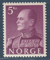 NORVEGE - N°389 ** (1958-60) Olav V : 5k Lilas - Nuovi