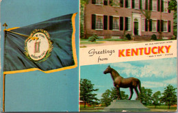 Kentucky Greetings Multi View With State Flag Man O'War Statue & My Old Kentucky Home 1972 - Sonstige & Ohne Zuordnung