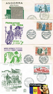 4 ENVELOPPES FDC 1963-64 HISTOIRE ANDORRA - Franking Machines (EMA)