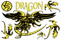 Drachen Gelb Tiere Aufkleber / Dragon Yellow Animal Sticker A4 1 Bogen 27 X 18 Cm ST275 - Scrapbooking