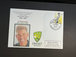 (1 P 22) 1st Anniversary Of The Death Of Cricket Player Legend, Shane Keith Warne - 4 March 2022 / 4 March 2023 - Lettres & Documents