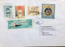 HUNGARY 2013, COVER USED TO SERBIA,1966 ROCKET IN SPACE, 2000 CHRISTMAS, 2001 SOFA & CHAIR ART FURNITURE, 5 STAMP, BUDAP - Lettres & Documents