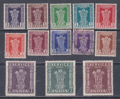 Inde Service N° 1D / 12 X,O: Partie De Série Colonne D'Asoka, Les 12 Valeurs  Trace De  Ch. (les 7A Et 8 Obli)  Sinon TB - Official Stamps