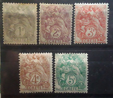 CRETE BUREAUX FRANÇAIS 1902 - 1903, 5 Timbres Yvert 1 / 5 , Neufs */obl TB - Neufs